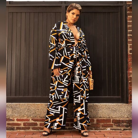 Rebdolls Frankie Tavares Womens Plus 3x Geometric Print Statement Kimono Duster - Picture 2 of 10